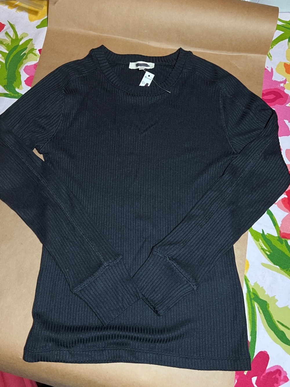 Madewell Black Ribbed Crewneck Sweater